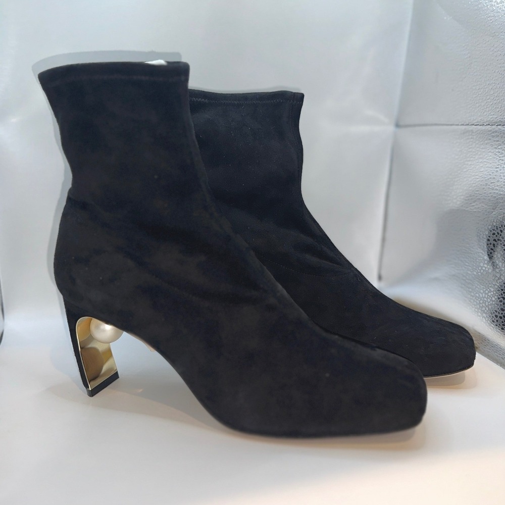 Nicholas Kirkwood NIB Maeva Pearl Black Suede Square Toe Sock Ankle Boot Size 41 - Picture 6 of 14